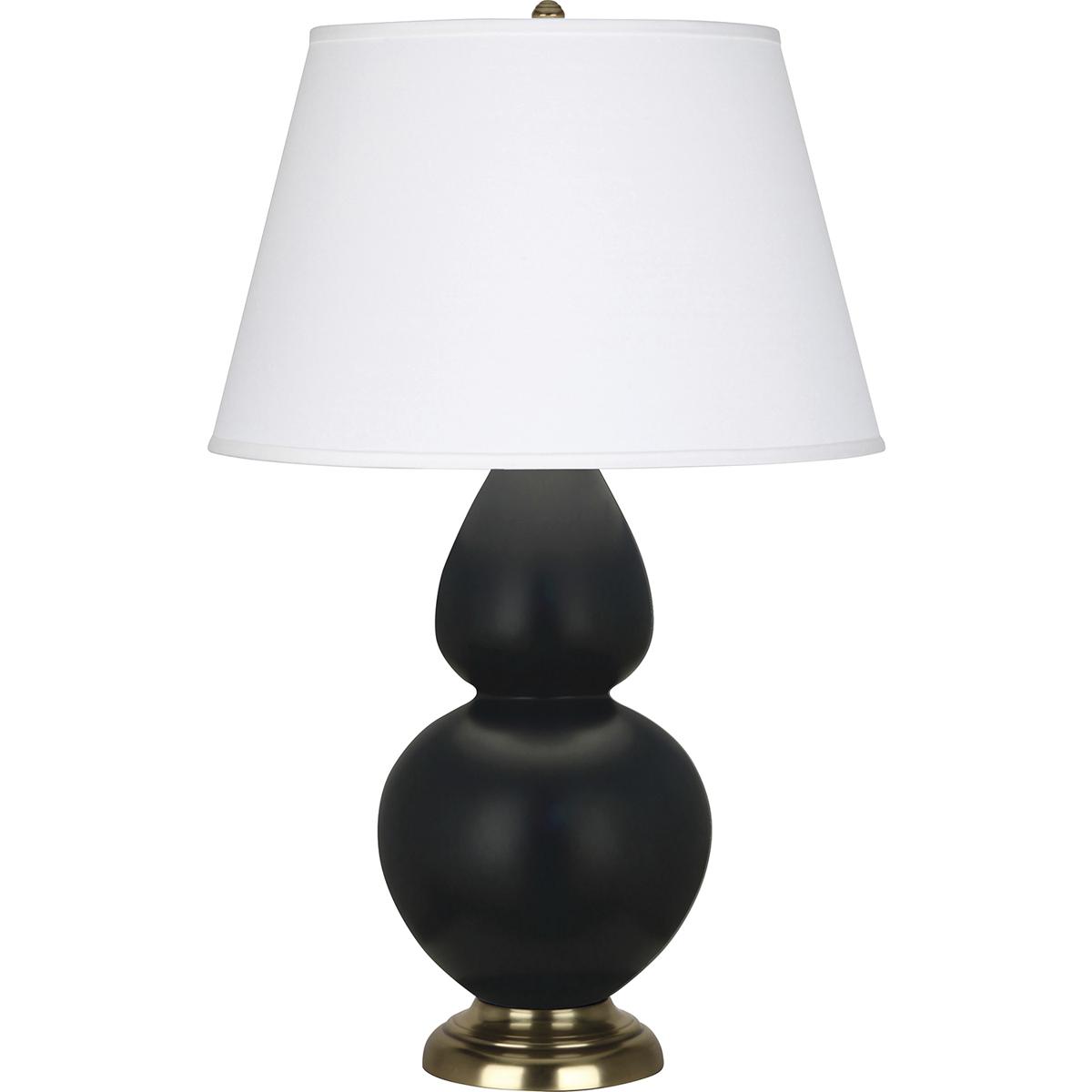 Robert Abbey MOS55 Double Gourd 31 inch 150 watt Matte Obsidian Glazed Ceramic with Antique Natural Brass Table Lamp Portable Light in Pearl Dupioni