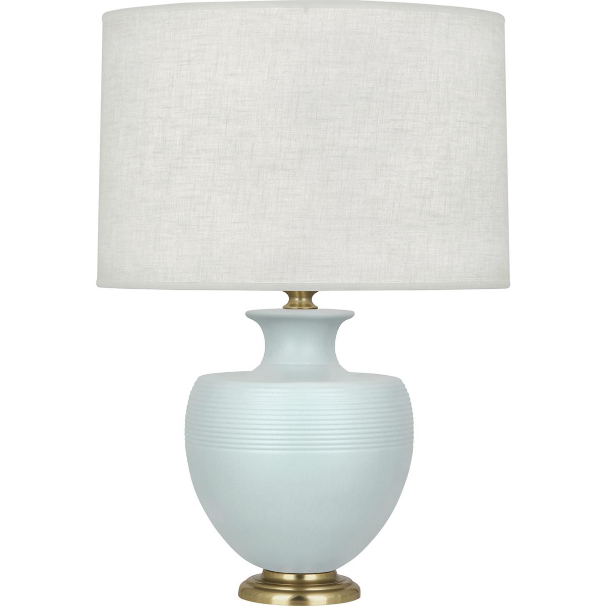 MSB21 Matte Sky Blue Michael Berman Atlas Table Lamp, Matte Sky Blue Glazed Ceramic with Modern Brass Accents - 25.25 x 9.88 in.