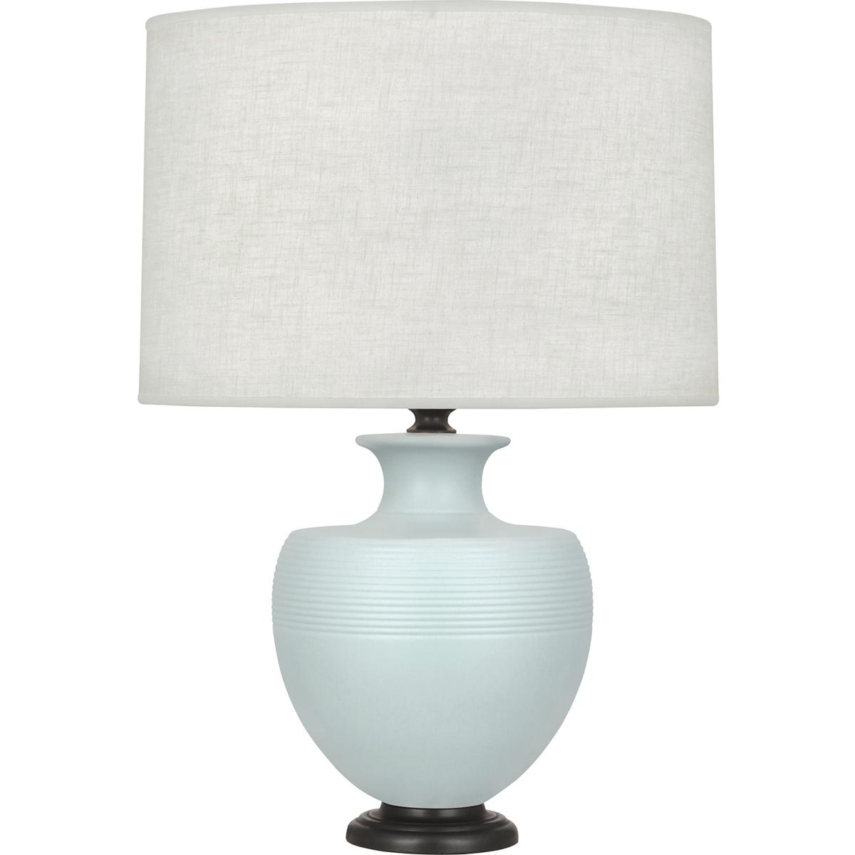 MSB22 Matte Sky Blue Michael Berman Atlas Table Lamp, Matte Sky Blue Glazed Ceramic with Deep Patina Bronze Accents - 25.25 x 9.88 in.