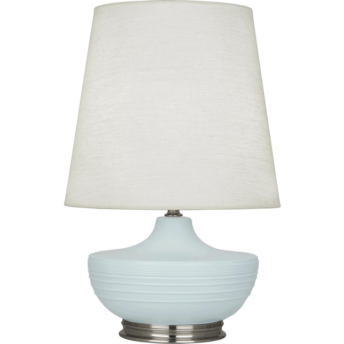MSB23 Matte Sky Blue Michael Berman Nolan Table Lamp, Matte Sky Blue Glazed Ceramic with Dark Antique Nickel Accents - 27.5 x 14.25 in.