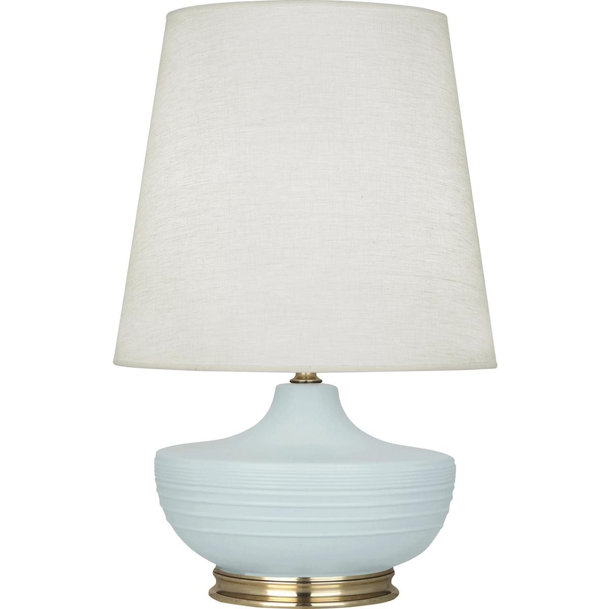 MSB24 Matte Sky Blue Michael Berman Nolan Table Lamp, Matte Sky Blue Glazed Ceramic with Modern Brass Accents - 27.5 x 14.25 in.