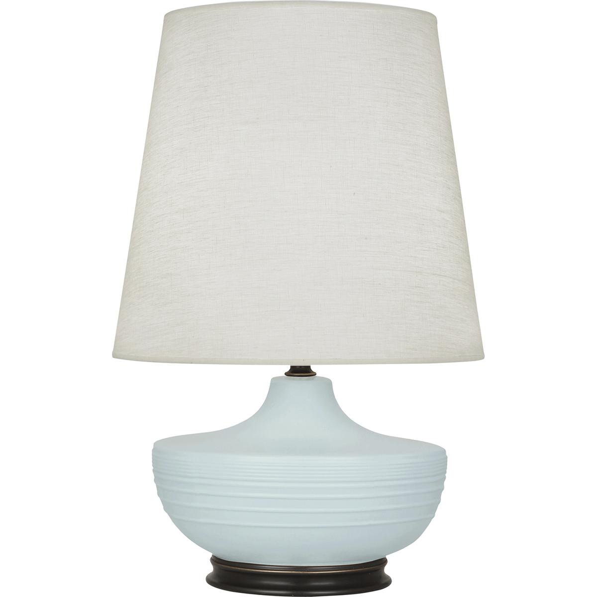 MSB25 Matte Sky Blue Michael Berman Nolan Table Lamp, Matte Sky Blue Glazed Ceramic with Deep Patina Bronze Accents - 27.5 x 14.25 in.