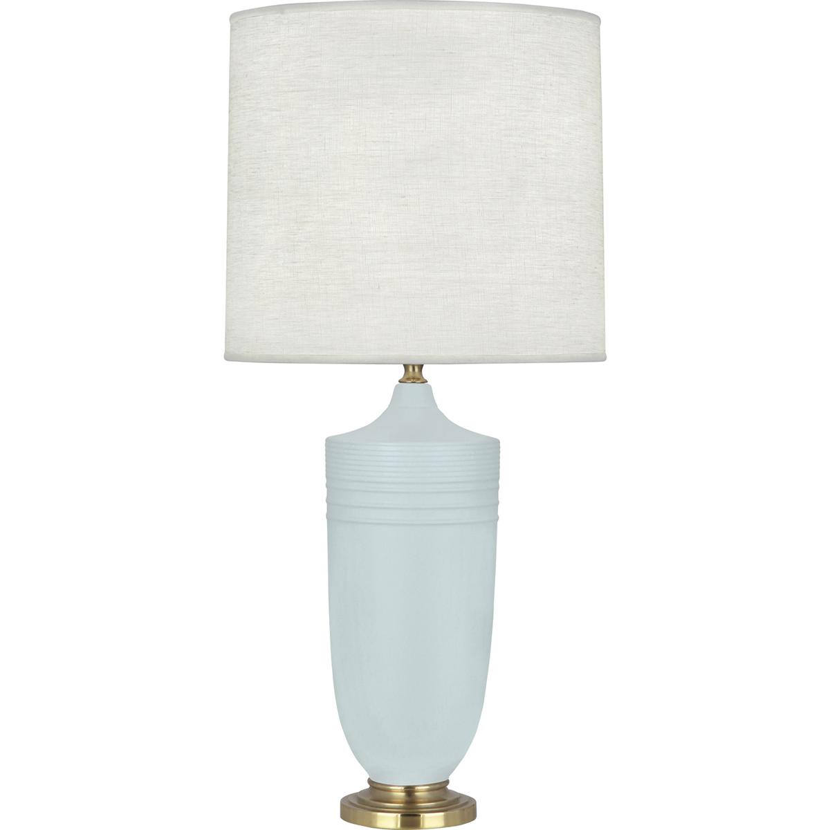 MSB27 Matte Sky Blue Michael Berman Hadrian Table Lamp, Matte Sky Blue Glazed Ceramic with Modern Brass Accents - 28.75 x 6.13 in.