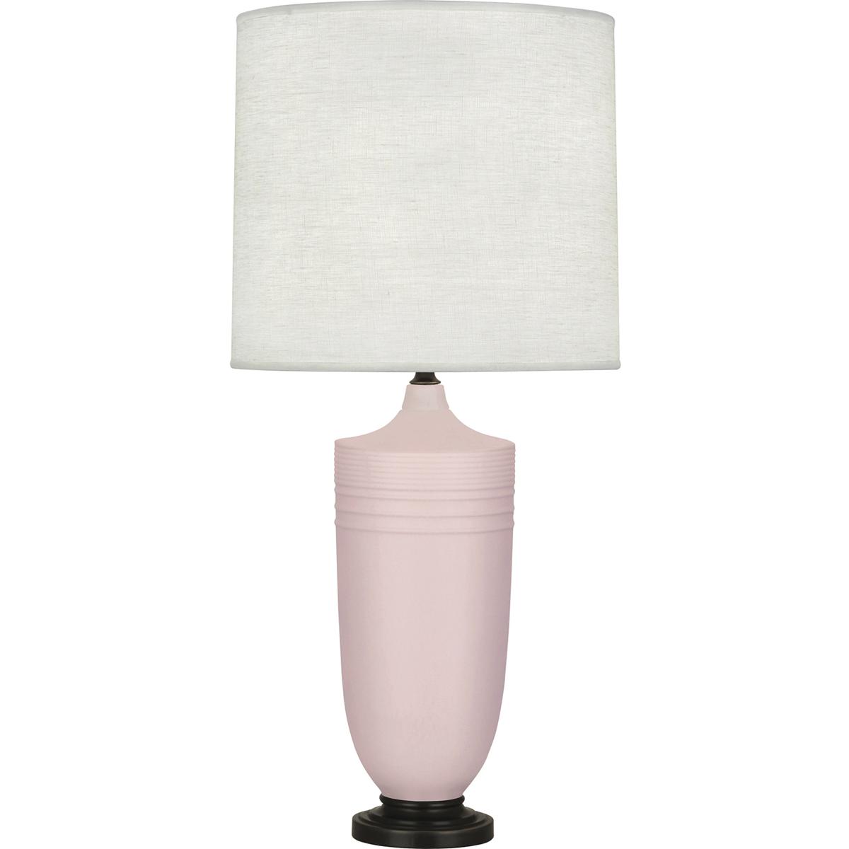 MWR28 Matte Woodrose Michael Berman Hadrian Table Lamp, Matte Woodrose Glazed Ceramic with Deep Patina Bronze Accents - 28.75 x 6.13 in.
