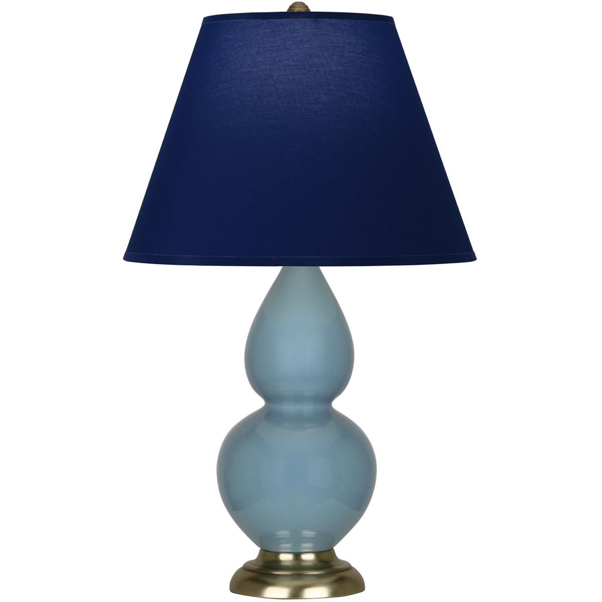 Robert Abbey OB10N Small Double Gourd 22.75 inch 150 watt Steel Blue Glazed Ceramic with Antique Brass Accent Lamp Portable Light in Navy with Gray
