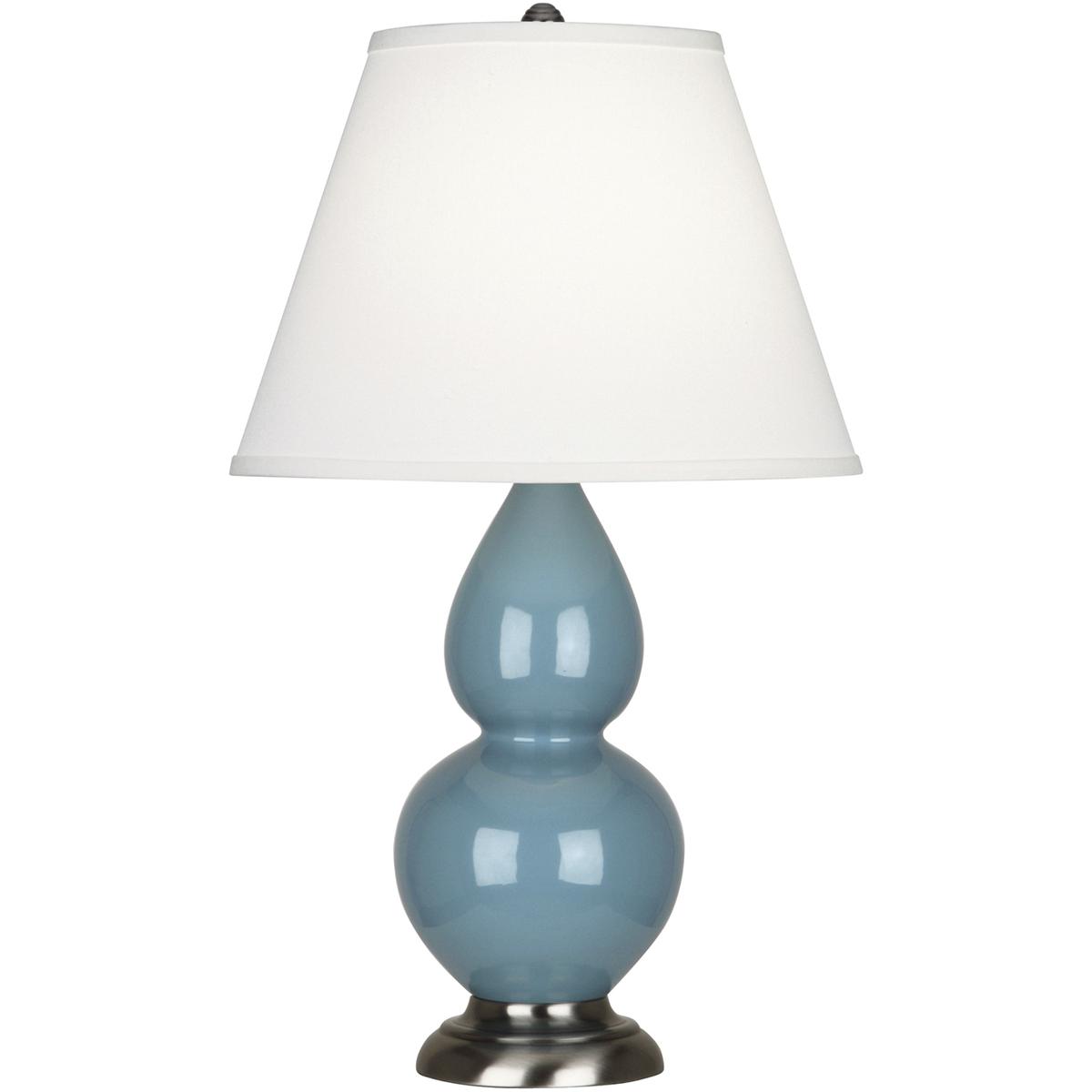 Robert Abbey OB12X Small Double Gourd 22.75 inch 150 watt Steel Blue Glazed Ceramic with Antique Silver Accent Lamp Portable Light in Pearl Dupioni