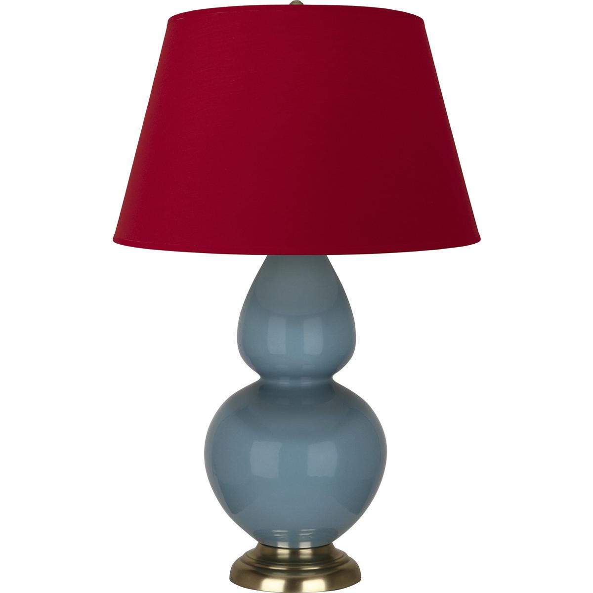 Robert Abbey OB20R Double Gourd 31 inch 150 watt Steel Blue Glazed Ceramic with Antique Brass Table Lamp Portable Light in Rose Red with Ink Black