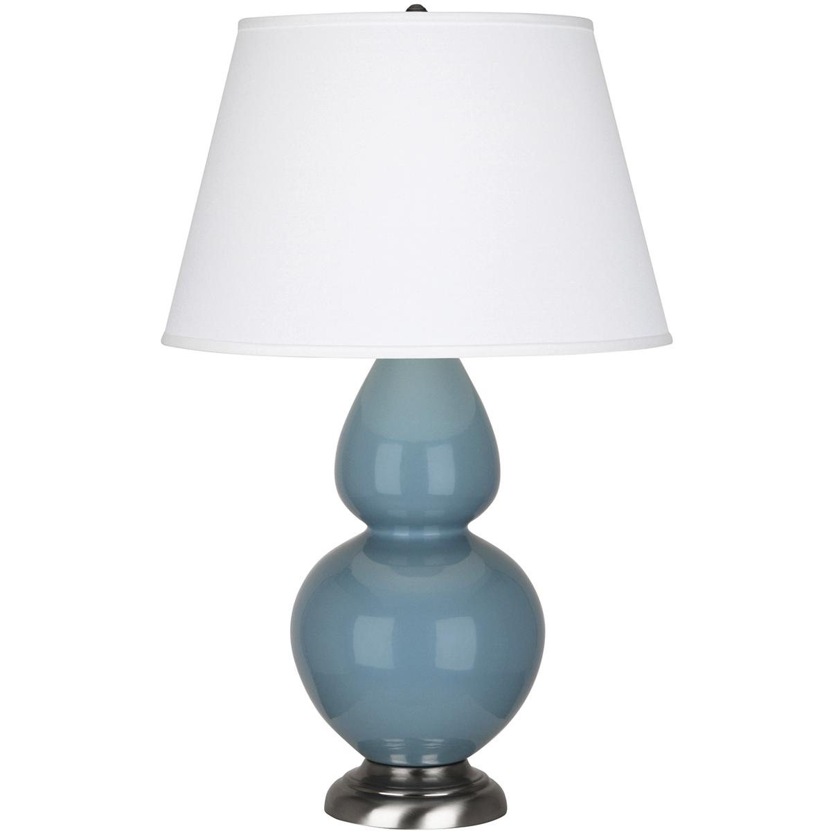 Robert Abbey OB22X Double Gourd 31 inch 150 watt Steel Blue Glazed Ceramic with Antique Silver Table Lamp Portable Light in Pearl Dupioni
