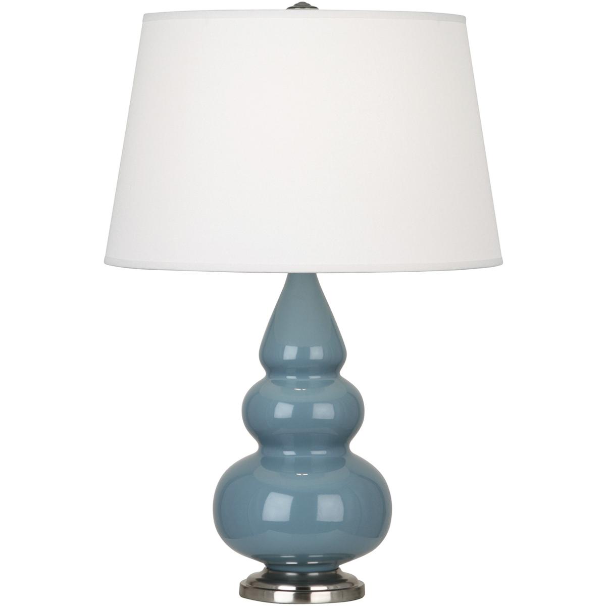 OB32X Steel Blue Small Triple Gourd Accent Lamp, Steel Blue Glazed Ceramic with Antique Silvered Accents - 24.38 x 7.25 in.