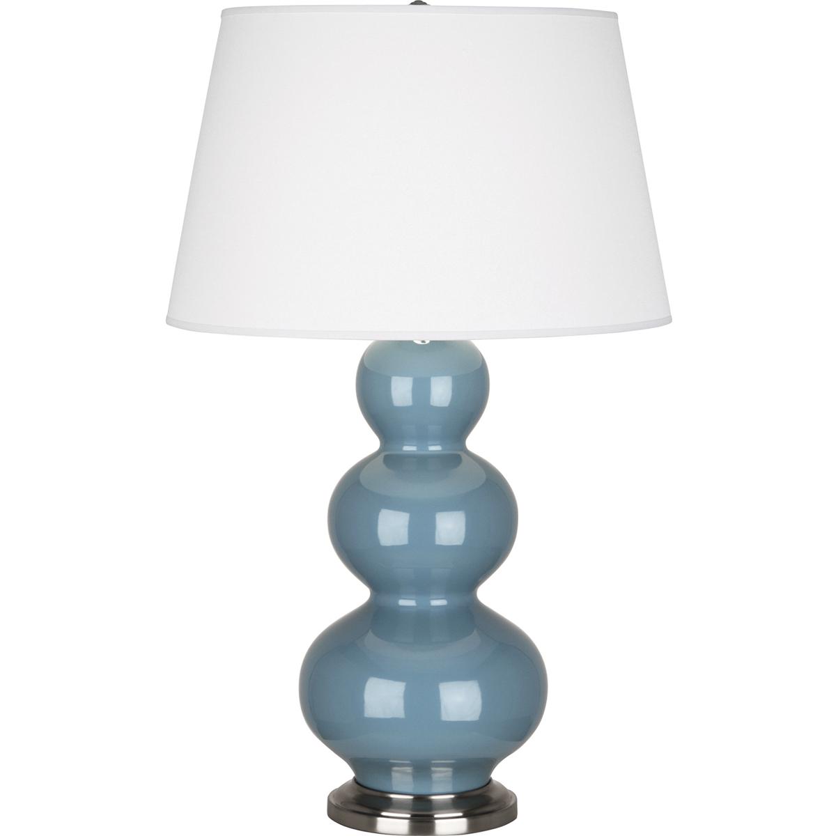 OB42X Steel Blue Triple Gourd Table Lamp, Steel Blue Glazed Ceramic with Antique Silvered Accents - 32.75 x 10 in.