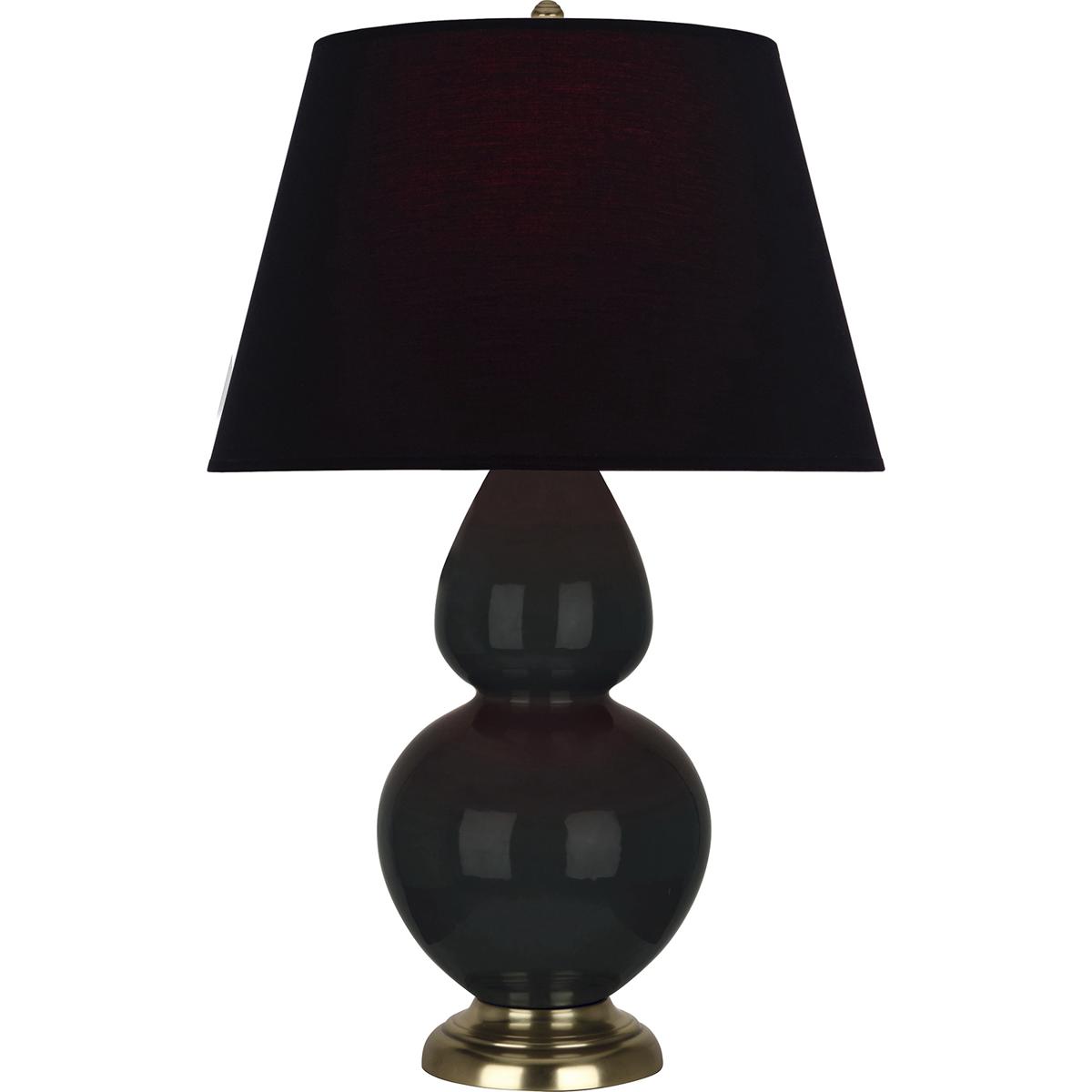 Robert Abbey OS20K Double Gourd 31 inch 150 watt Obsidian Glazed Ceramic with Antique Natural Brass Table Lamp Portable Light in Ink Black with Rose R