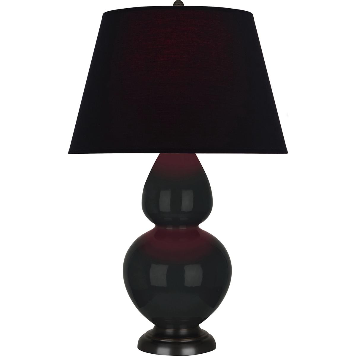 Robert Abbey OS21K Double Gourd 31 inch 150 watt Obsidian Glazed Ceramic with Deep Patina Bronze Table Lamp Portable Light in Ink Black with Rose Red