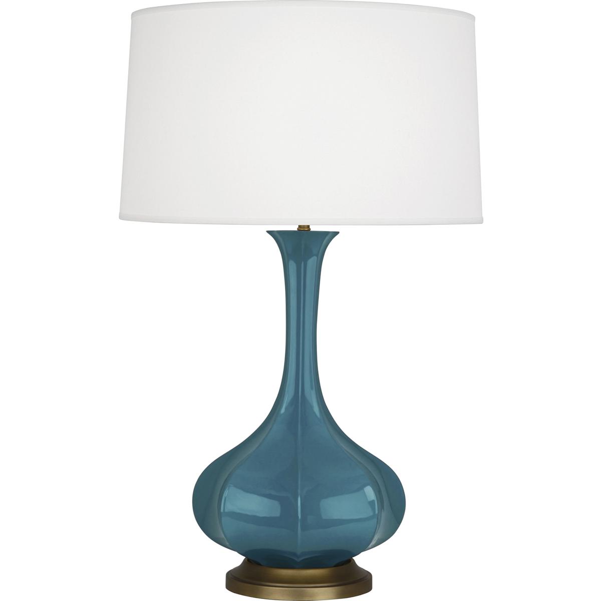 PC994 Peacock Pike Table Lamp, Peacock Glazed Ceramic with Aged Brass Accents - 31.88 x 11.5 in.