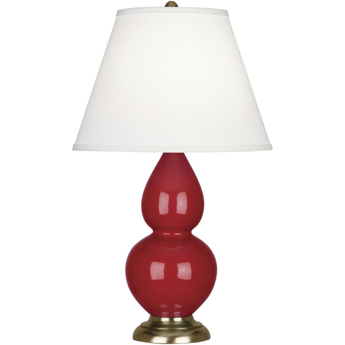 Robert Abbey RR10X Small Double Gourd 22.75 inch 150 watt Ruby Red Glazed Ceramic with Antique Brass Accent Lamp Portable Light in Pearl Dupioni