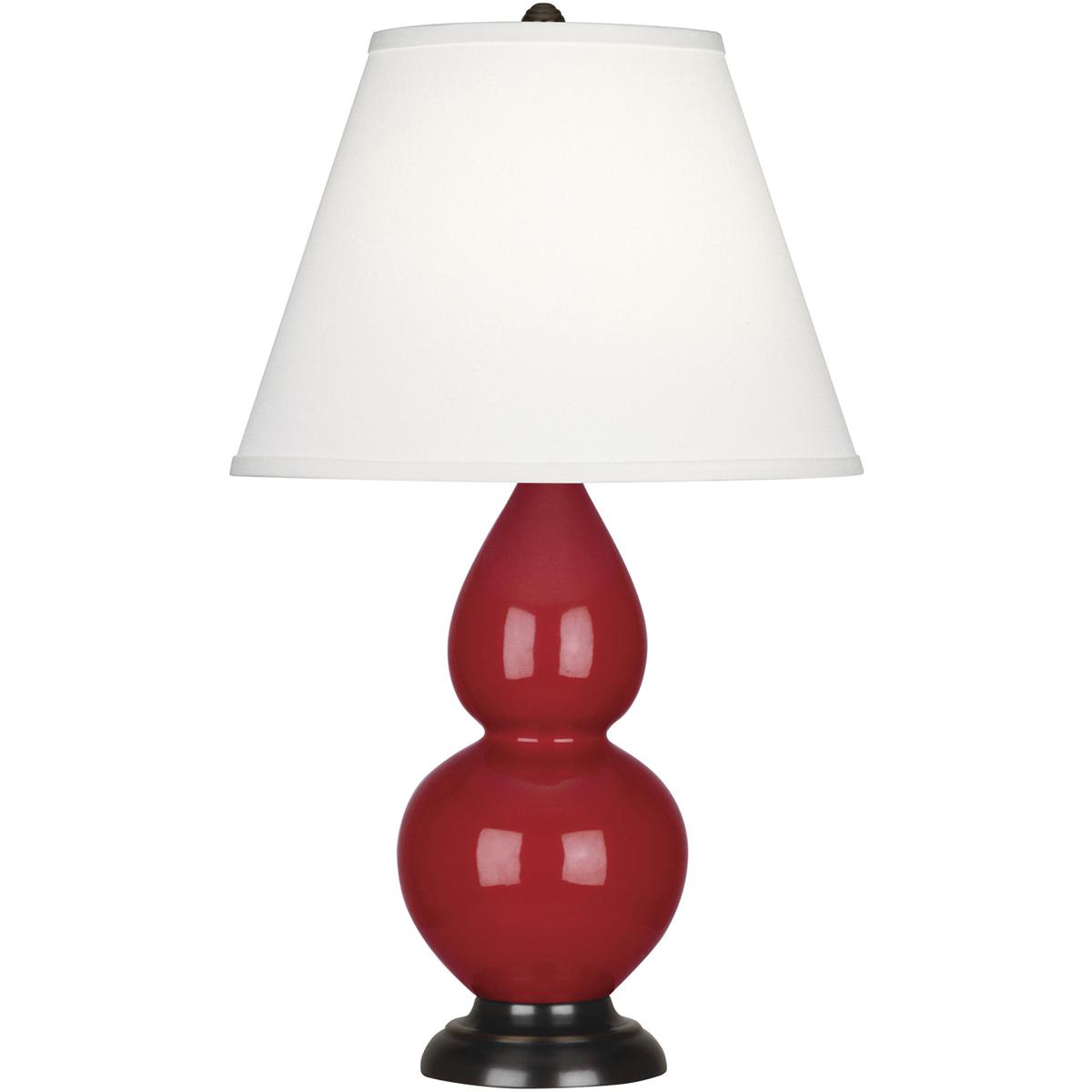 Robert Abbey RR11X Small Double Gourd 22.75 inch 150 watt Ruby Red Glazed Ceramic with Deep Patina Bronze Accent Lamp Portable Light in Pearl Dupioni