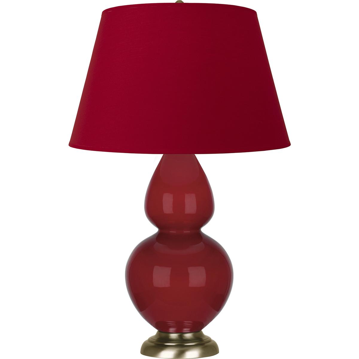 Robert Abbey RR20R Double Gourd 31 inch 150 watt Ruby Red Glazed Ceramic with Antique Brass Table Lamp Portable Light in Rose Red with Ink Black