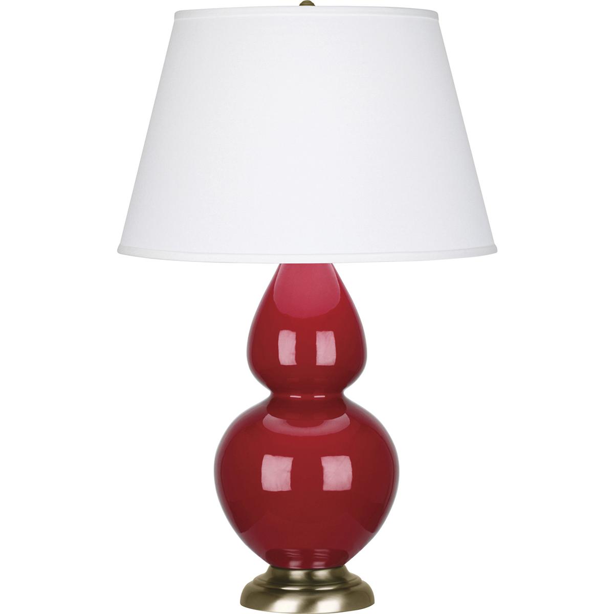 Robert Abbey RR20X Double Gourd 31 inch 150 watt Ruby Red Glazed Ceramic with Antique Brass Table Lamp Portable Light in Pearl Dupioni