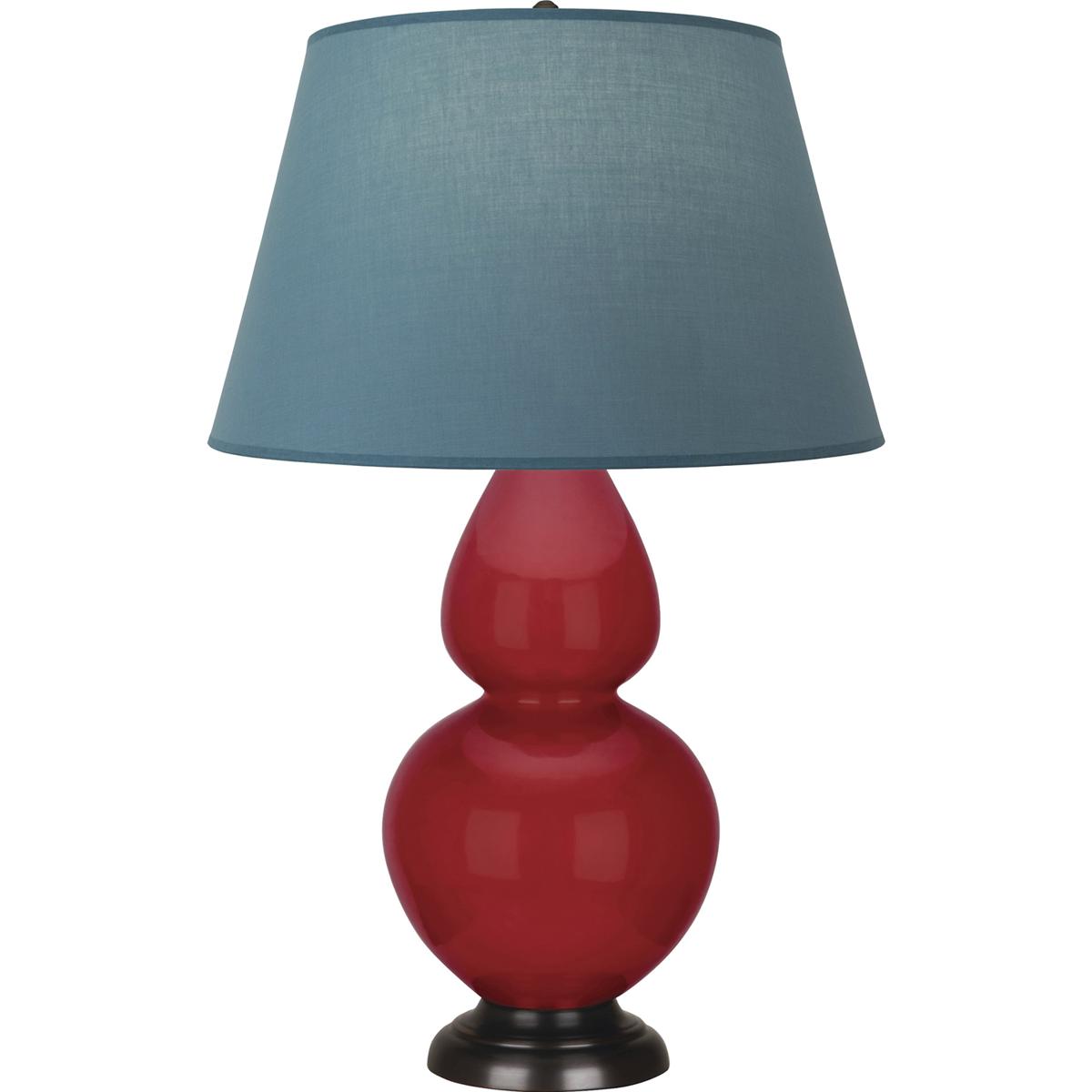 Robert Abbey RR21B Double Gourd 31 inch 150 watt Ruby Red Glazed Ceramic with Deep Patina Bronze Table Lamp Portable Light in Bright Blue with Gray