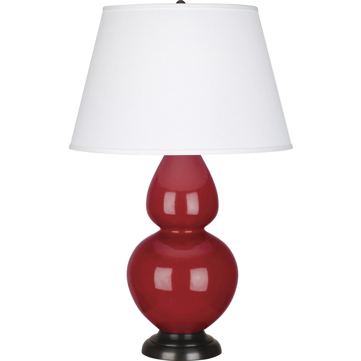 Robert Abbey RR21X Double Gourd 31 inch 150 watt Ruby Red Glazed Ceramic with Deep Patina Bronze Table Lamp Portable Light in Pearl Dupioni