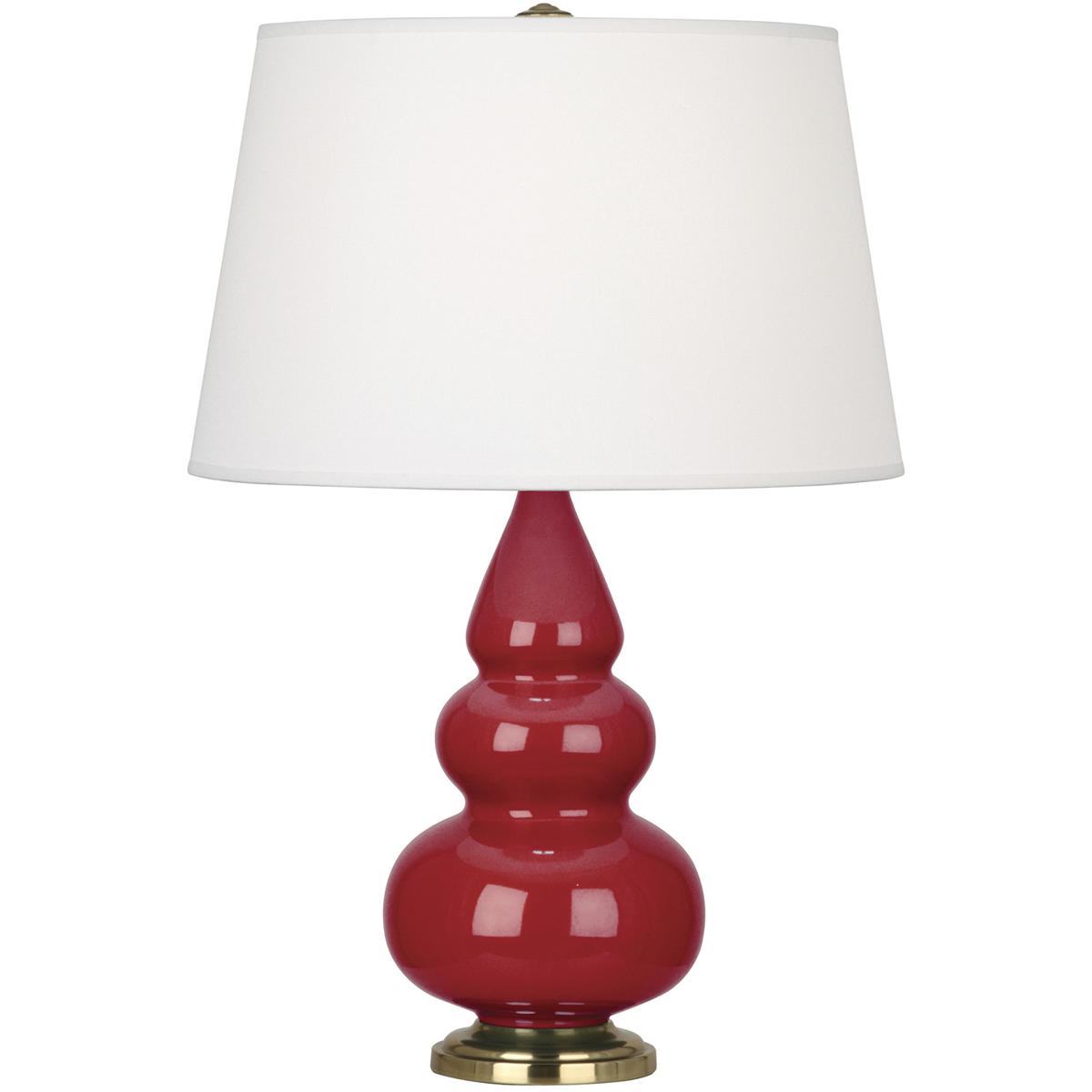 RR30X Ruby Red Small Triple Gourd Accent Lamp, Ruby Red Glazed Ceramic with Antique Brassed Accents - 24.38 x 7.25 in.