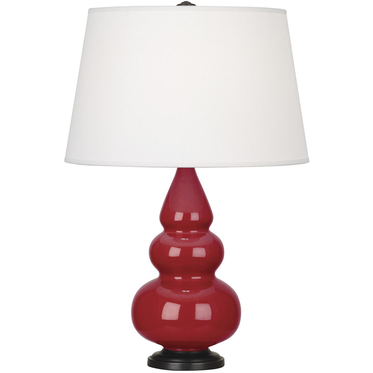 RR31X Ruby Red Small Triple Gourd Accent Lamp, Ruby Red Glazed Ceramic with Deep Patina Bronzeed Accents - 24.38 x 7.25 in.