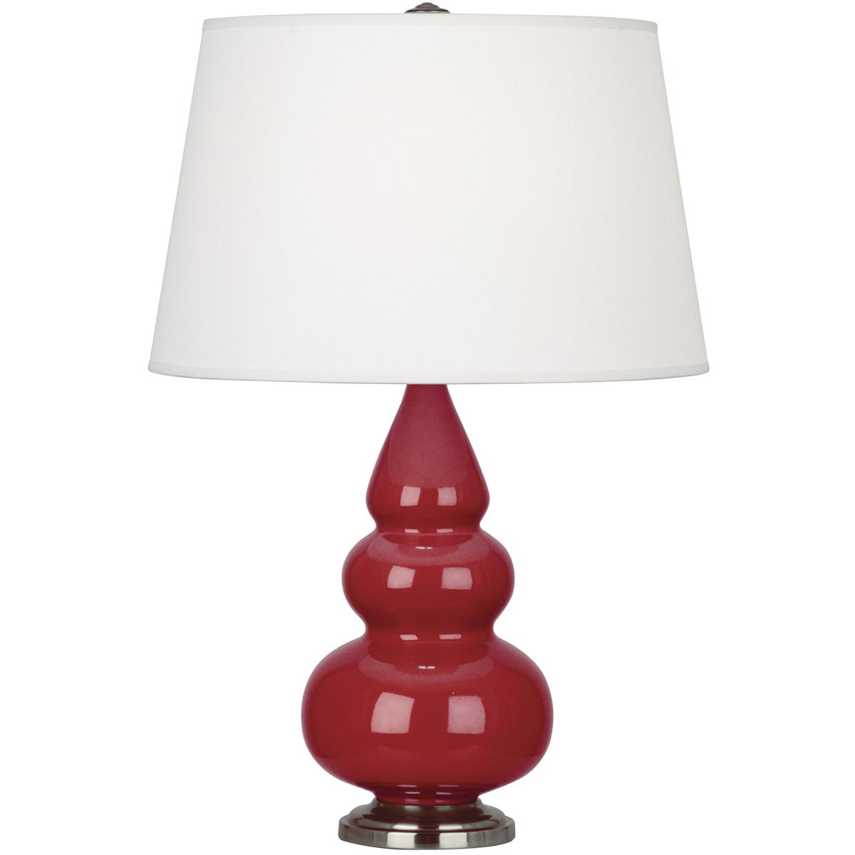RR32X Ruby Red Small Triple Gourd Accent Lamp, Ruby Red Glazed Ceramic with Antique Silvered Accents - 24.38 x 7.25 in.