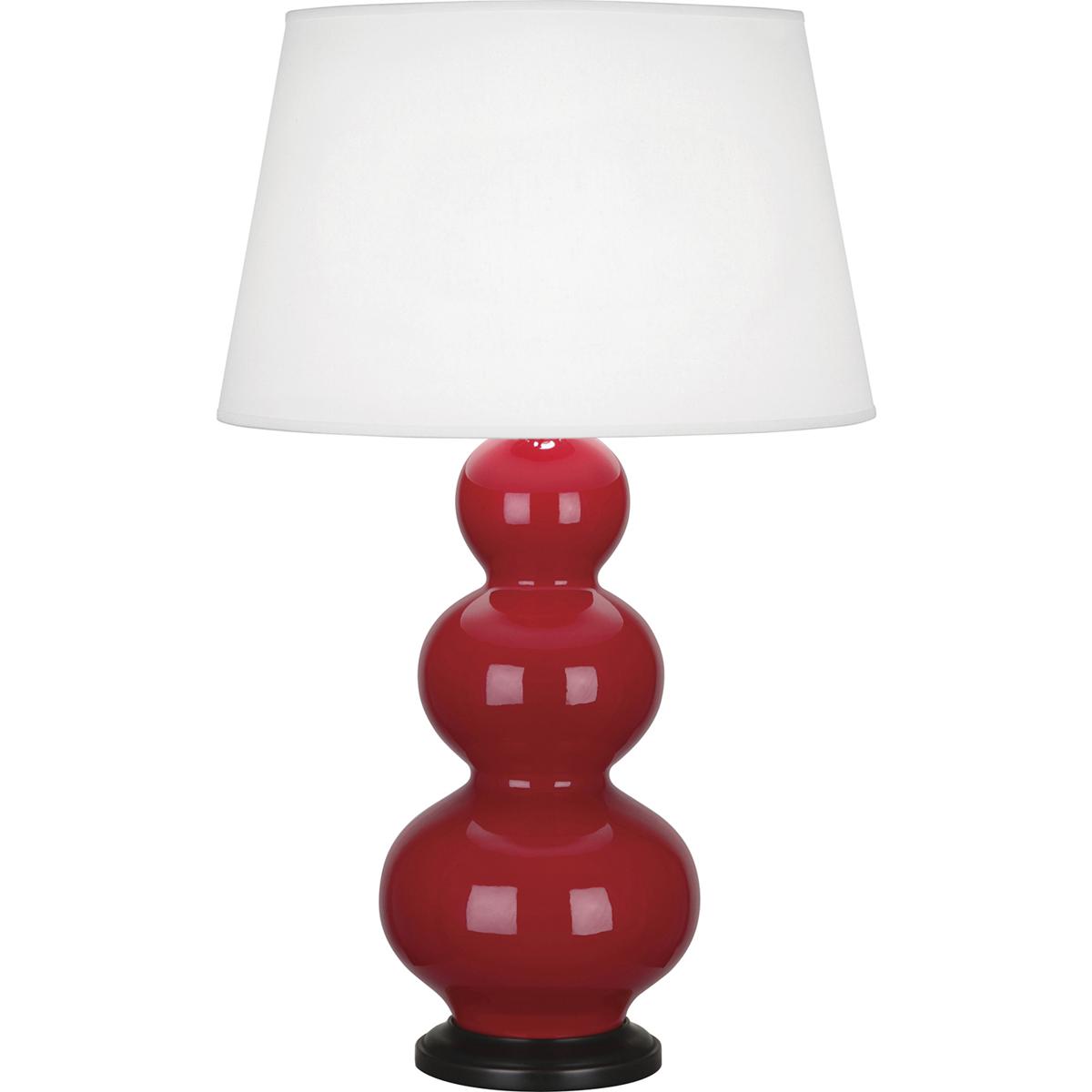 RR41X Ruby Red Triple Gourd Table Lamp, Ruby Red Glazed Ceramic with Deep Patina Bronzeed Accents - 32.75 x 10 in.
