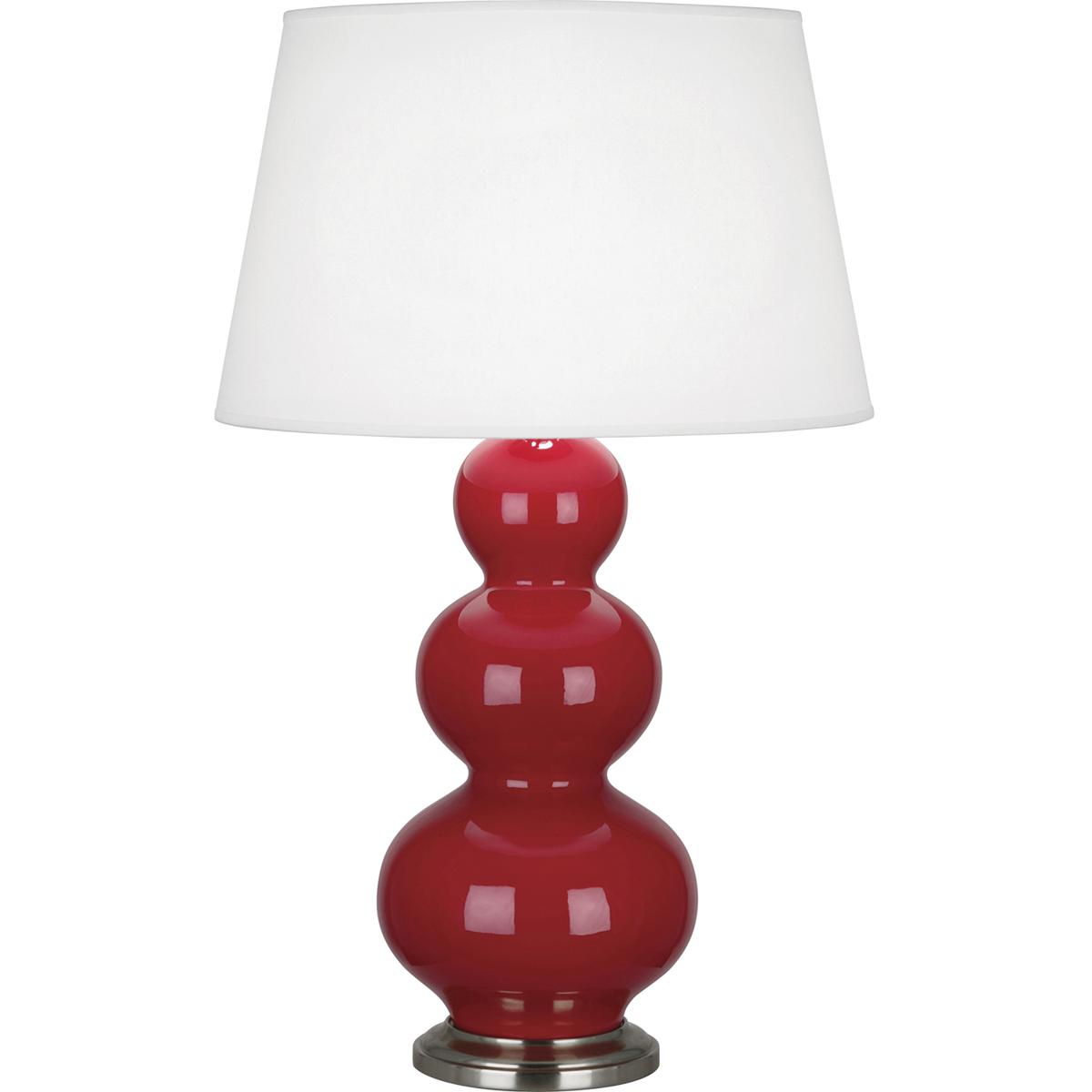 RR42X Ruby Red Triple Gourd Table Lamp, Ruby Red Glazed Ceramic with Antique Silvered Accents - 32.75 x 10 in.