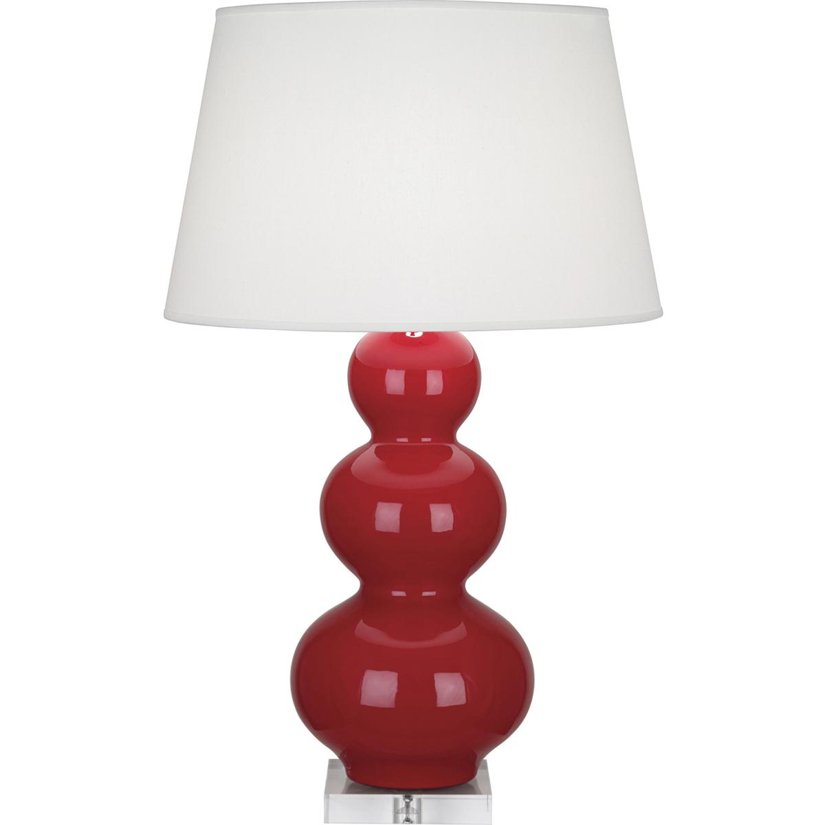 RR43X Ruby Red Triple Gourd Table Lamp, Ruby Red Glazed Ceramic with Lucite Base - 33 x 10 in.