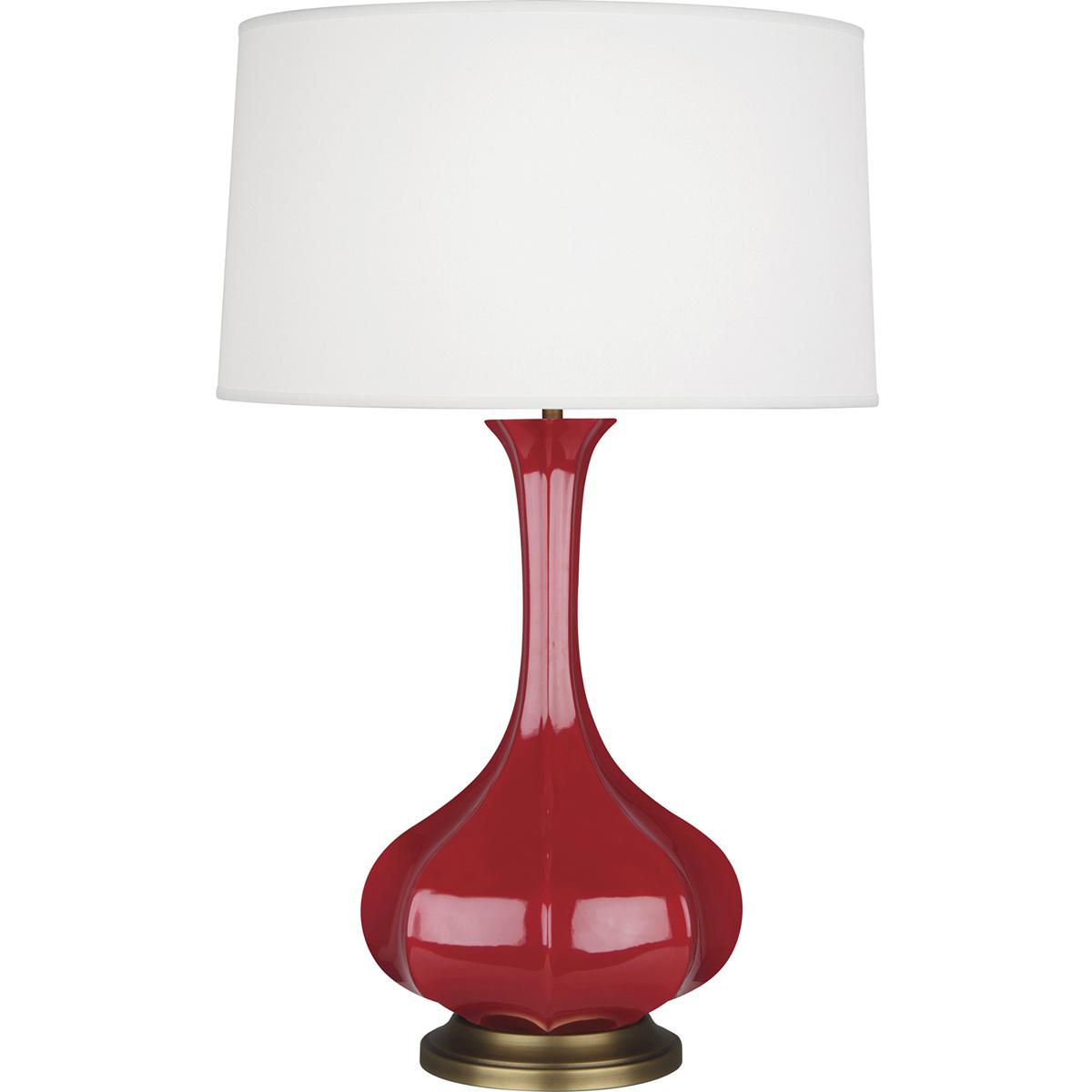 RR994 Ruby Red Pike Table Lamp, Ruby Red Glazed Ceramic with Aged Brass Accents - 31.88 x 11.5 in.