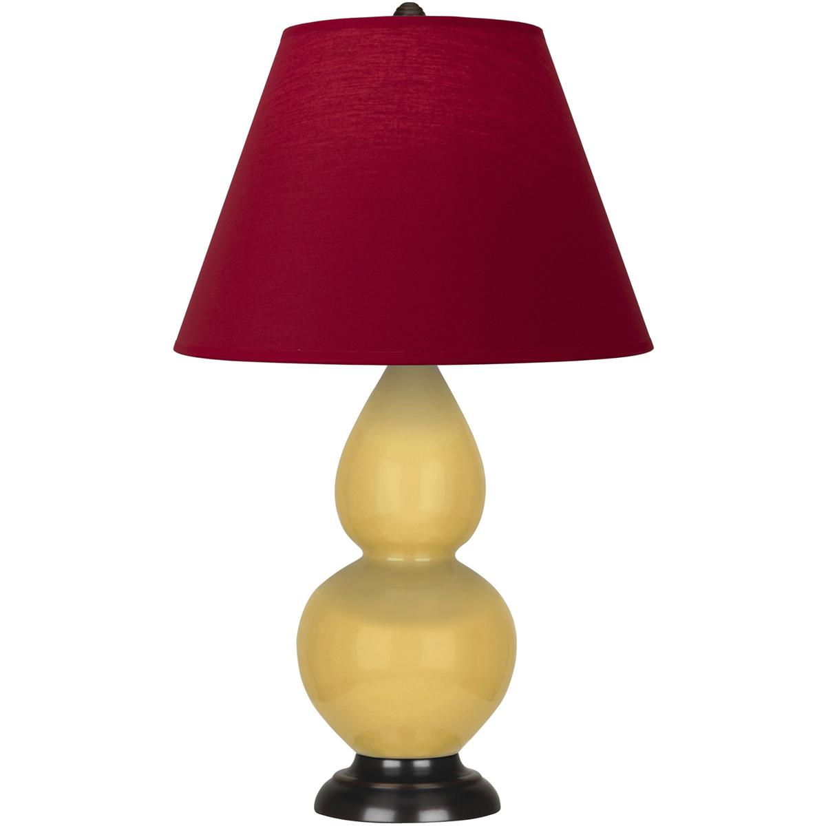 Robert Abbey SU11R Small Double Gourd 22.75 inch 150 watt Sunset Yellow Glazed Ceramic with Deep Patina Bronze Accent Lamp Portable Light in Rose Red