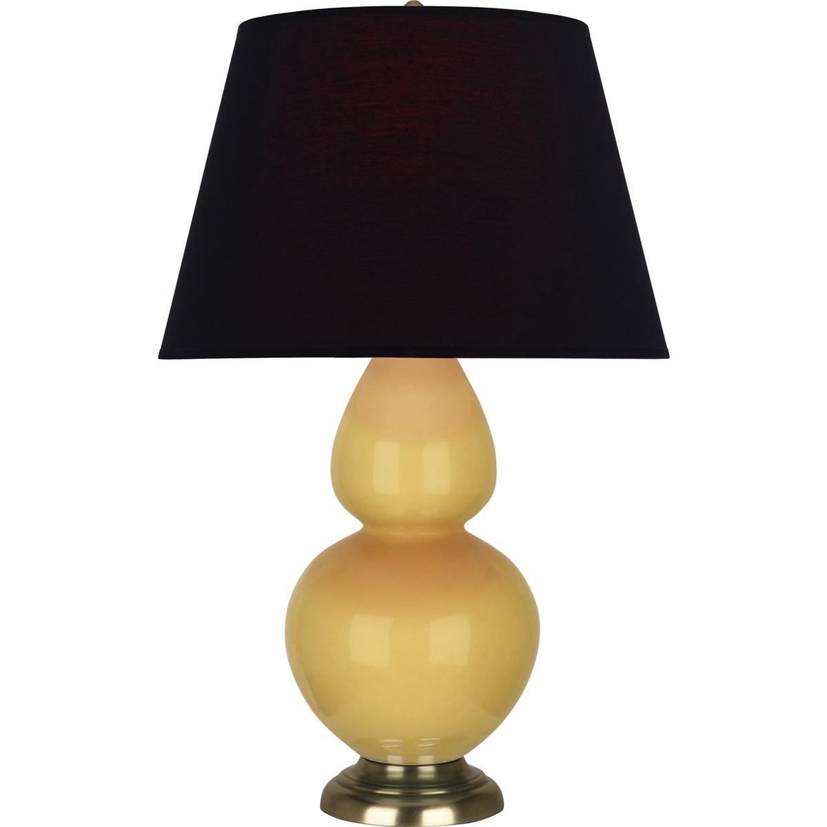 Robert Abbey SU20K Double Gourd 31 inch 150 watt Sunset Yellow Glazed Ceramic with Antique Brass Table Lamp Portable Light in Ink Black with Rose Red