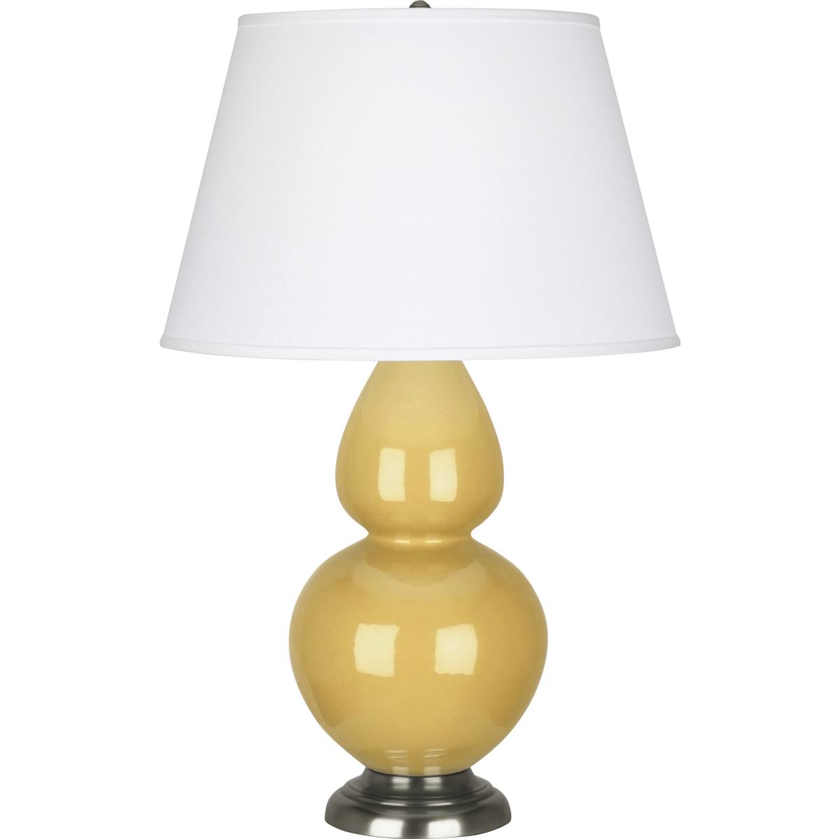 Robert Abbey SU22X Double Gourd 31 inch 150 watt Sunset Yellow Glazed Ceramic with Antique Silver Table Lamp Portable Light in Pearl Dupioni
