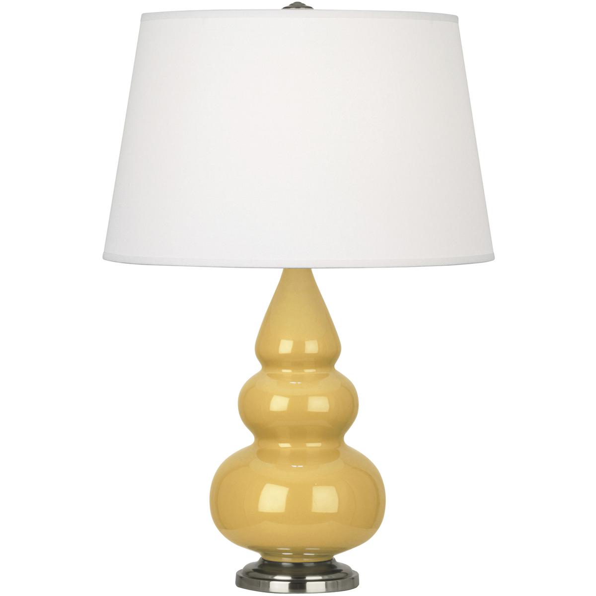 SU32X Sunset Small Triple Gourd Accent Lamp, Sunset Yellow Glazed Ceramic with Antique Silvered Accents - 24.38 x 7.25 in.