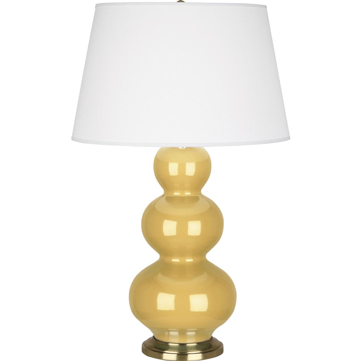 SU40X Sunset Triple Gourd Table Lamp, Sunset Yellow Glazed Ceramic with Antique Brassed Accents - 32.75 x 10 in.