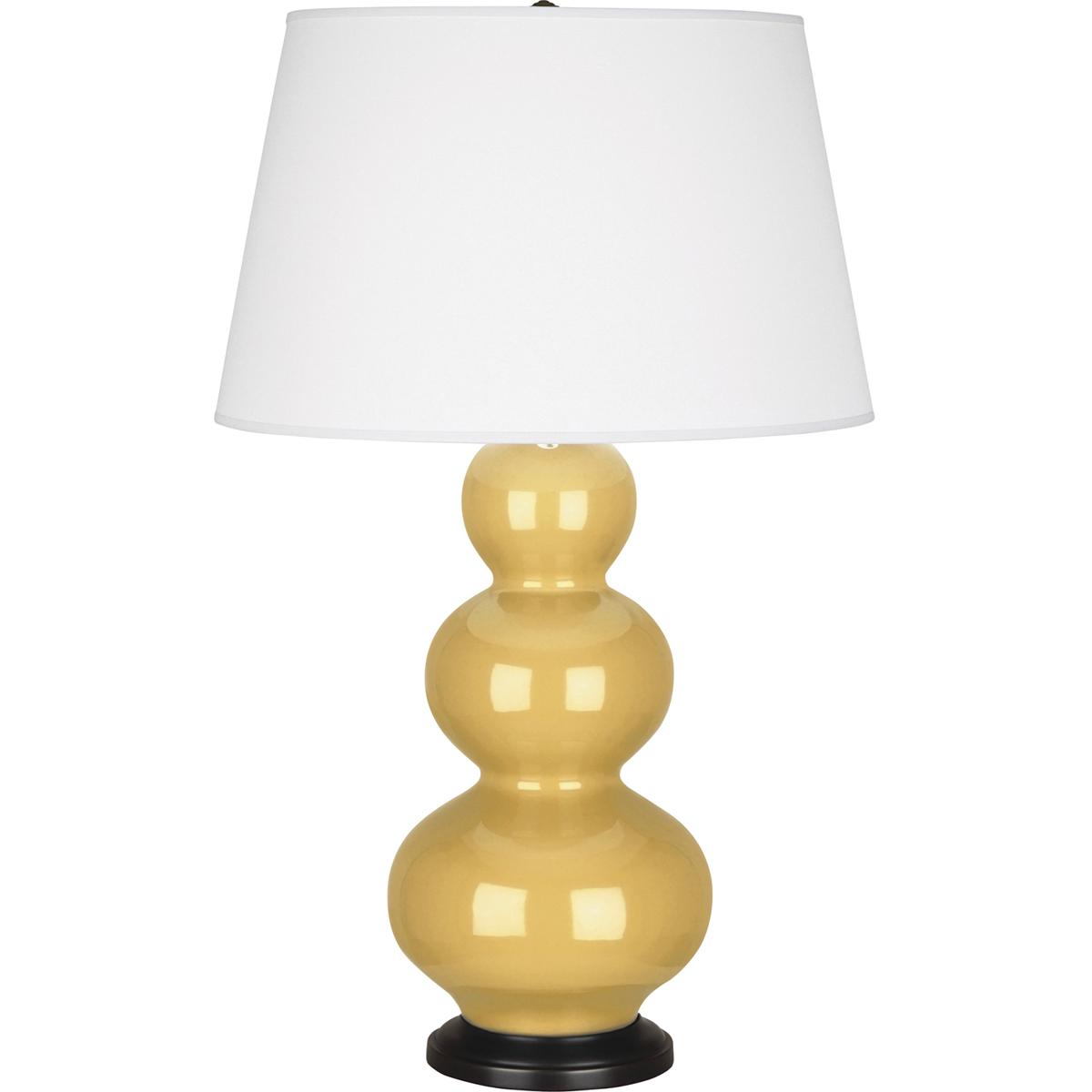 SU41X Sunset Triple Gourd Table Lamp, Sunset Yellow Glazed Ceramic with Deep Patina Bronzeed Accents - 32.75 x 10 in.