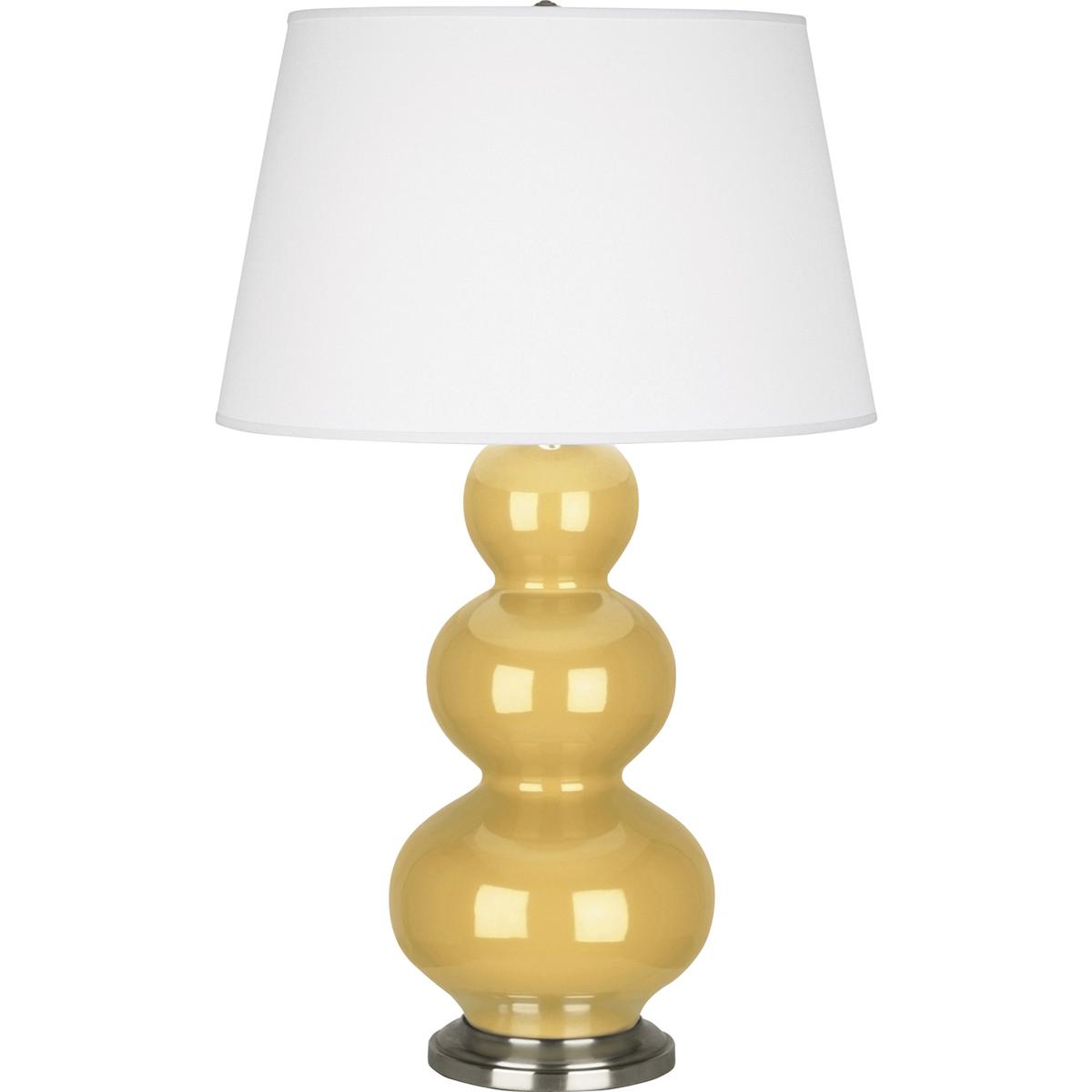 SU42X Sunset Triple Gourd Table Lamp, Sunset Yellow Glazed Ceramic with Antique Silvered Accents - 32.75 x 10 in.