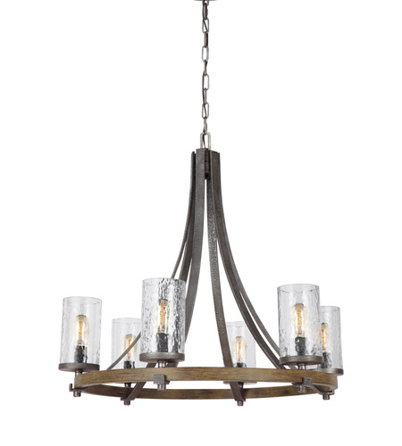 Spark & Spruce 20236-DWCG Lanesnoro 6 Light 31 inch Distressed Weathered Oak and Slated Grey Metal Chandelier Ceiling Light