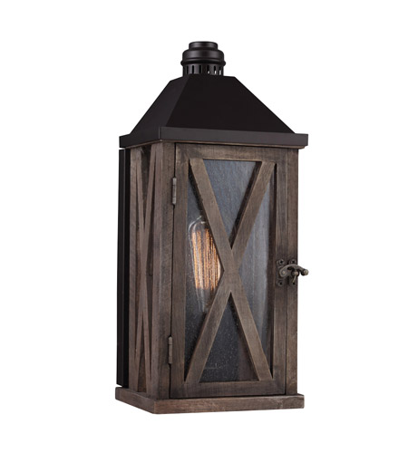 Spark & Spruce 23735-DWCS Stonewall 1 Light 15 inch Dark Weathered Oak and Oil Rubbed Bronze Outdoor Lantern Wall Sconce