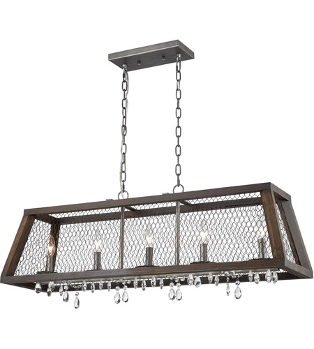 Spark & Spruce 24192-AWCC Felicity 5 Light 38 inch Aged Wood with Weathered Zinc Linear Pendant Ceiling Light
