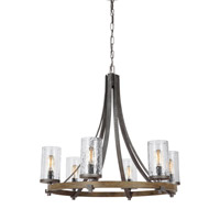 Spark & Spruce 20236-DWCG Lanesnoro 6 Light 31 inch Distressed Weathered Oak and Slated Grey Metal Chandelier Ceiling Light thumb