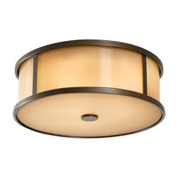 Spark & Spruce 24240-HBAO Galena 3 Light 14 inch Heritage Bronze Outdoor Flush Mount in Aged Oak Glass thumb