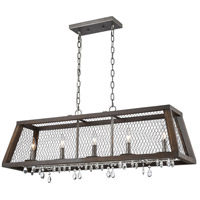 Spark & Spruce 24192-AWCC Felicity 5 Light 38 inch Aged Wood with Weathered Zinc Linear Pendant Ceiling Light thumb