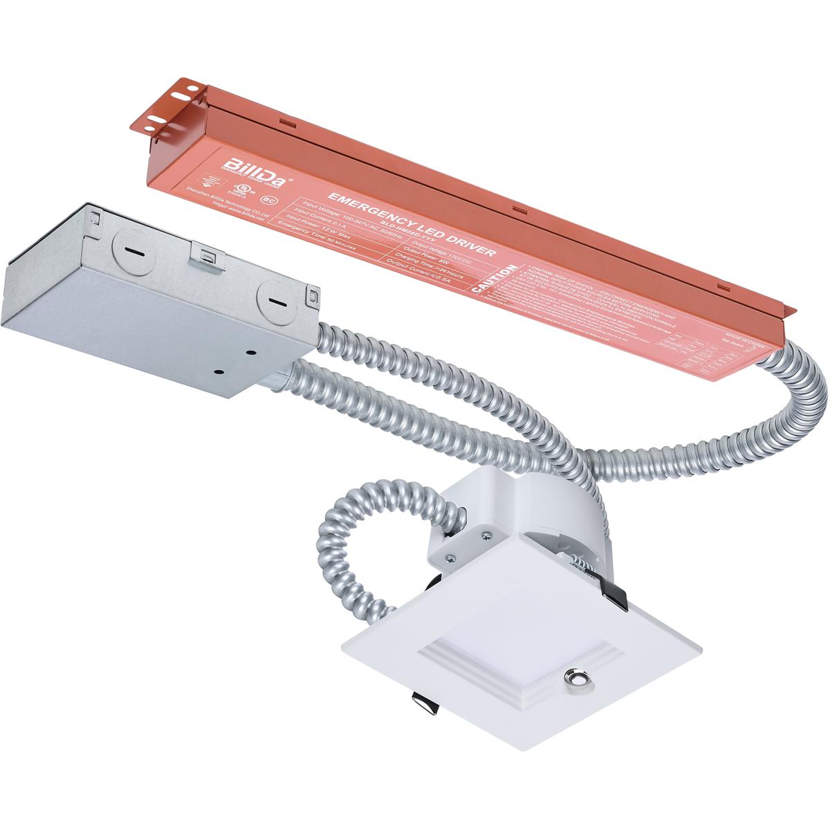 14.6W Field Selectable LED 4-Inch Commercial Downlight Integrated Emergency Driver Square 120-347V