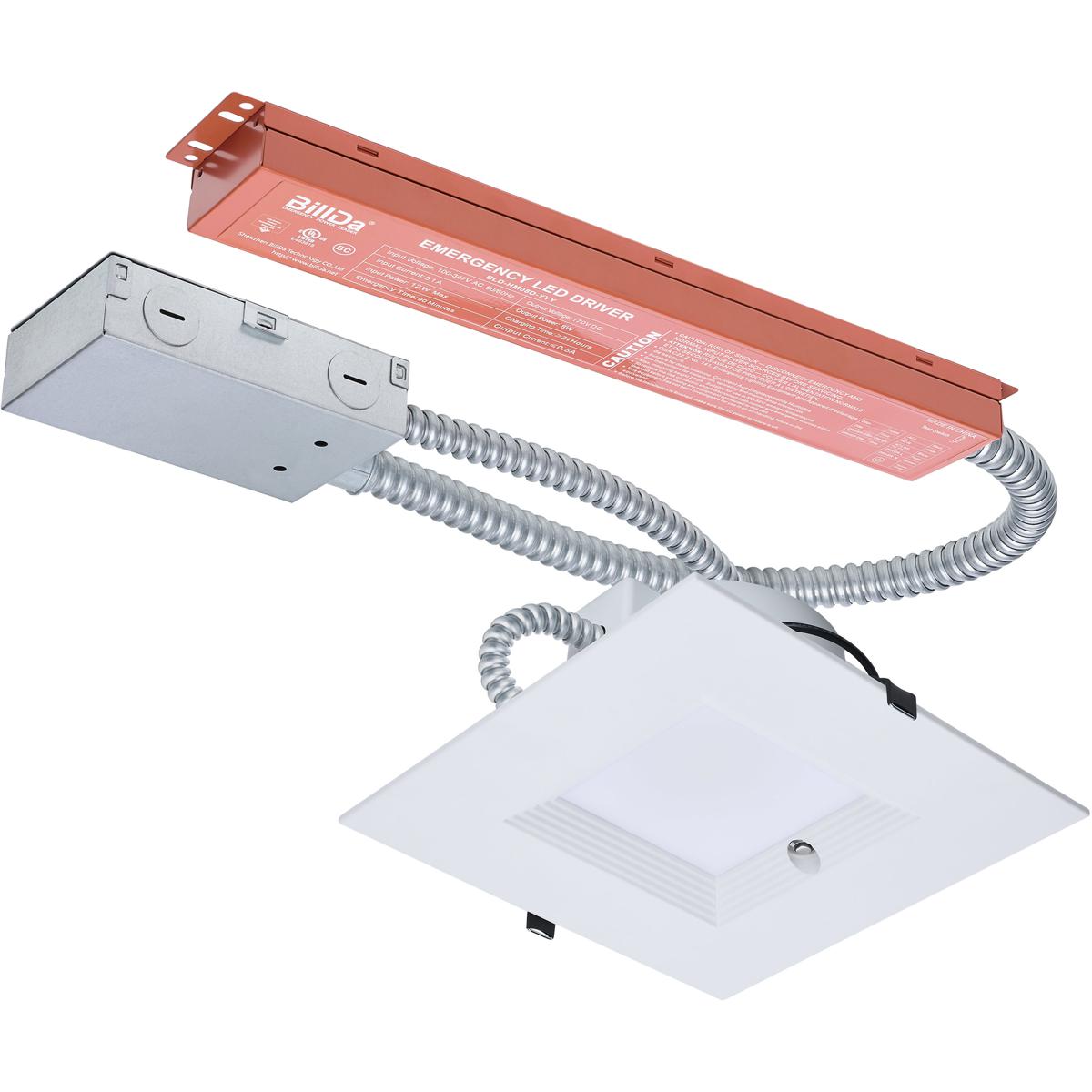 28W Field Selectable LED 8-Inch Commercial Downlight Integrated Emergency Driver Square 120-347V