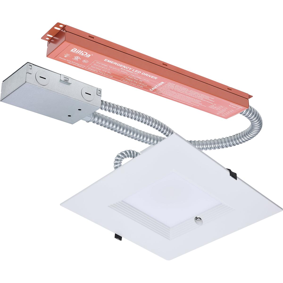 38W Field Selectable LED 10-Inch Commercial Downlight Integrated Emergency Driver Square 120-277V