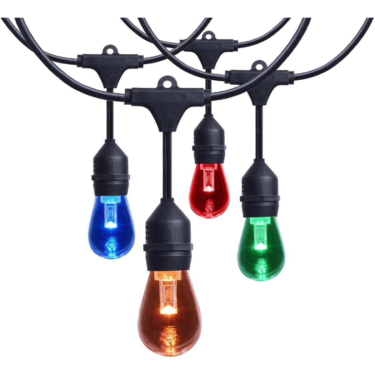 24 Foot LED String Light 12-S14 Lamps Medium Base RGBTW Infrared Remote Black 120V