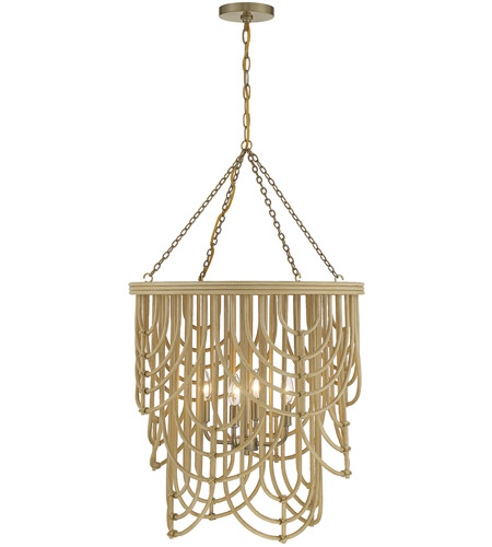 Savoy House 7-7910-4-177 Bremen 4 Light 22 inch Burnished Brass with Natural Rattan Pendant Ceiling Light