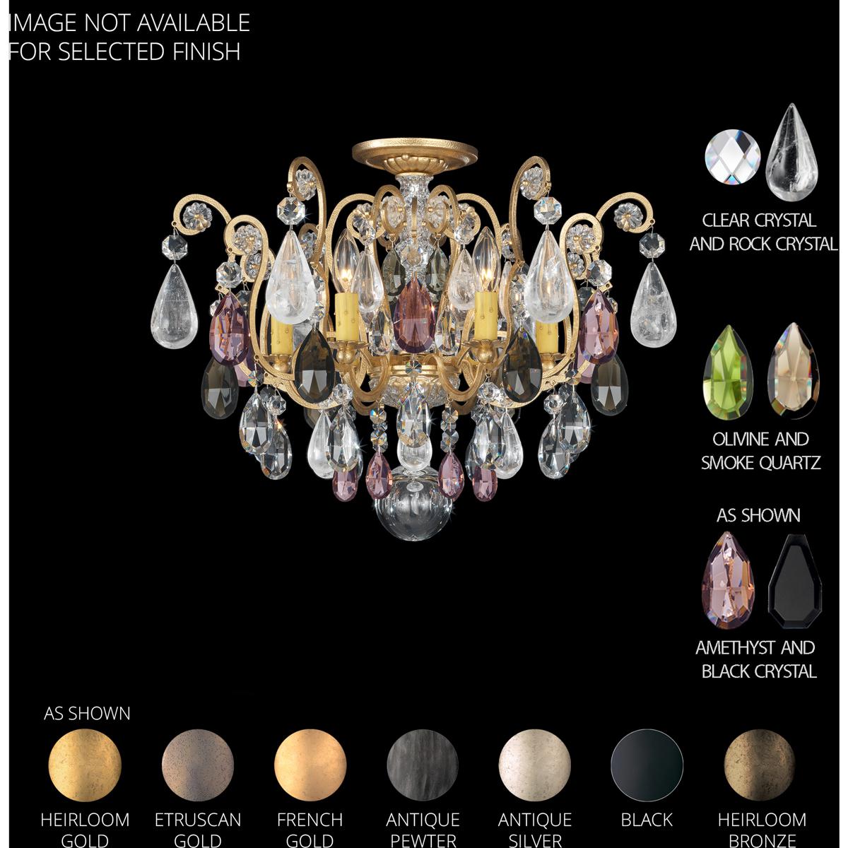 Schonbek 3584-51CL Renaissance Rock Crystal 6 Light Black Semi-Flush Mount Ceiling Light in Quartz