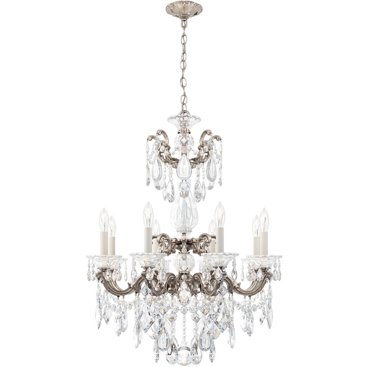 Schonbek 5007-48R La Scala 8 Light Antique Silver Chandelier Ceiling Light in Radiance